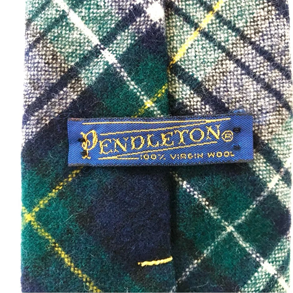 Pendleton Vintage 100% Virgin Wool Men’s Tartan Plaid Neck Tie, Blue Green White